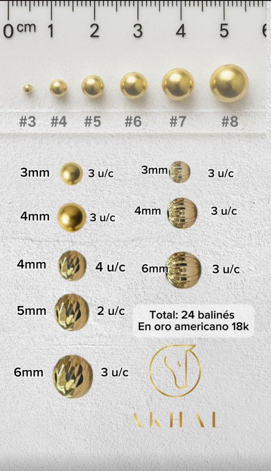 ✨ Combo Variado de Balines en Oro Laminado 18K – 24 Unidades ✨